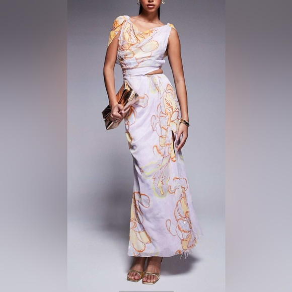 ASOS Floral Women's Dress in Cream and Gold - Picture 1 of 2